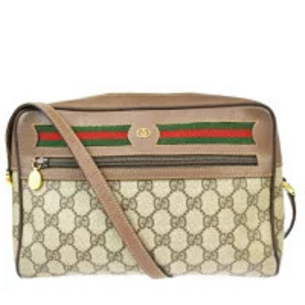 Gucci Sherry Shoulder Bag Interlocking GG Brown Green Red Leather